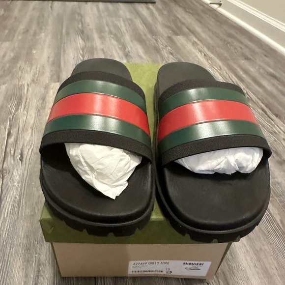 Gucci Black, Red, and Green Slide Sandals - Picture 1 of 6